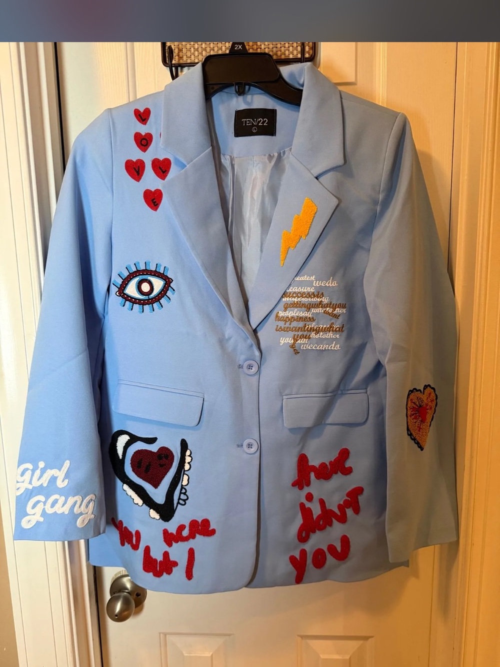 TENS Light Blue Embroidered Patch Blazer